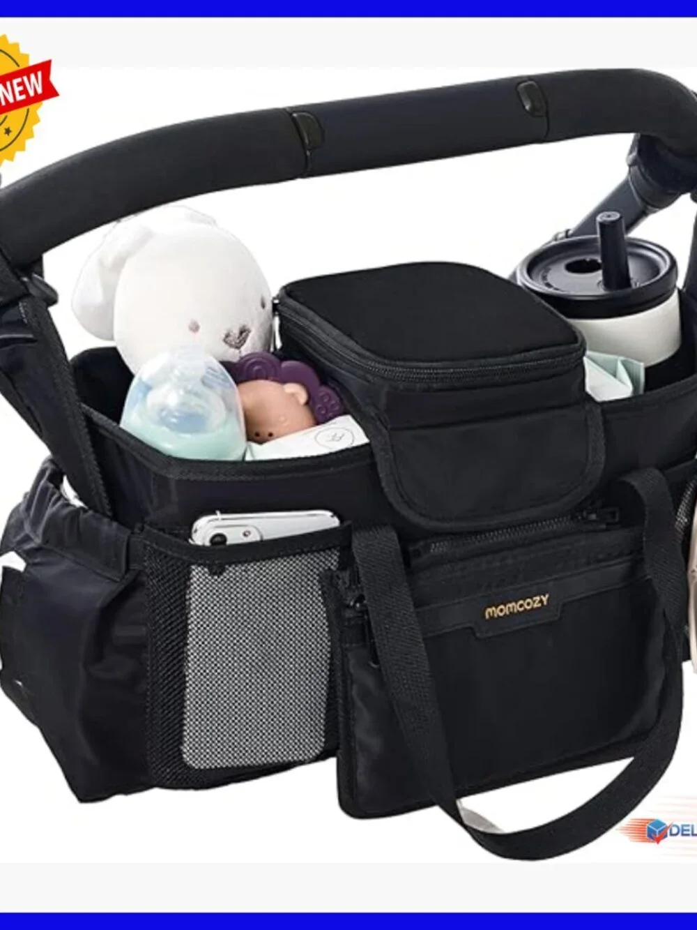 Extra Large Stroller Organizer with Insulated Cup Holders and Pacifier Pocket